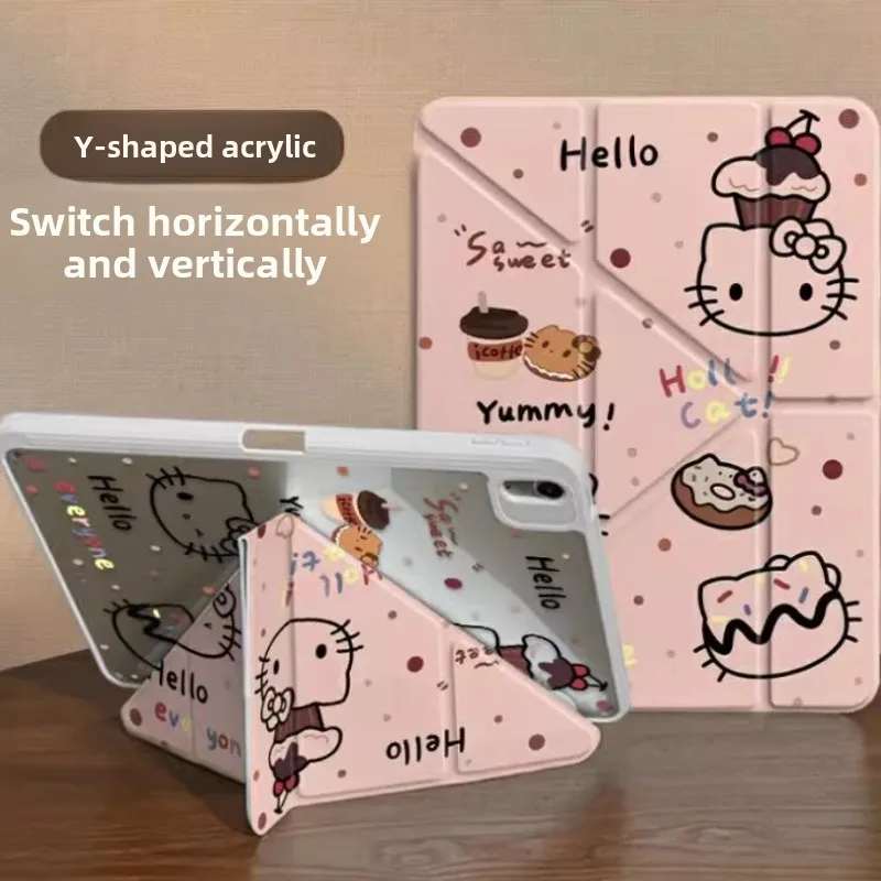 

Чехол Sanrio Hello Kitty для iPad Y + 3 Fold IPad Pro 4 5 6 12,9 дюйма Air 2 4 5 Funda-подставка для планшета Защитный чехол 10-го 11-го поколения