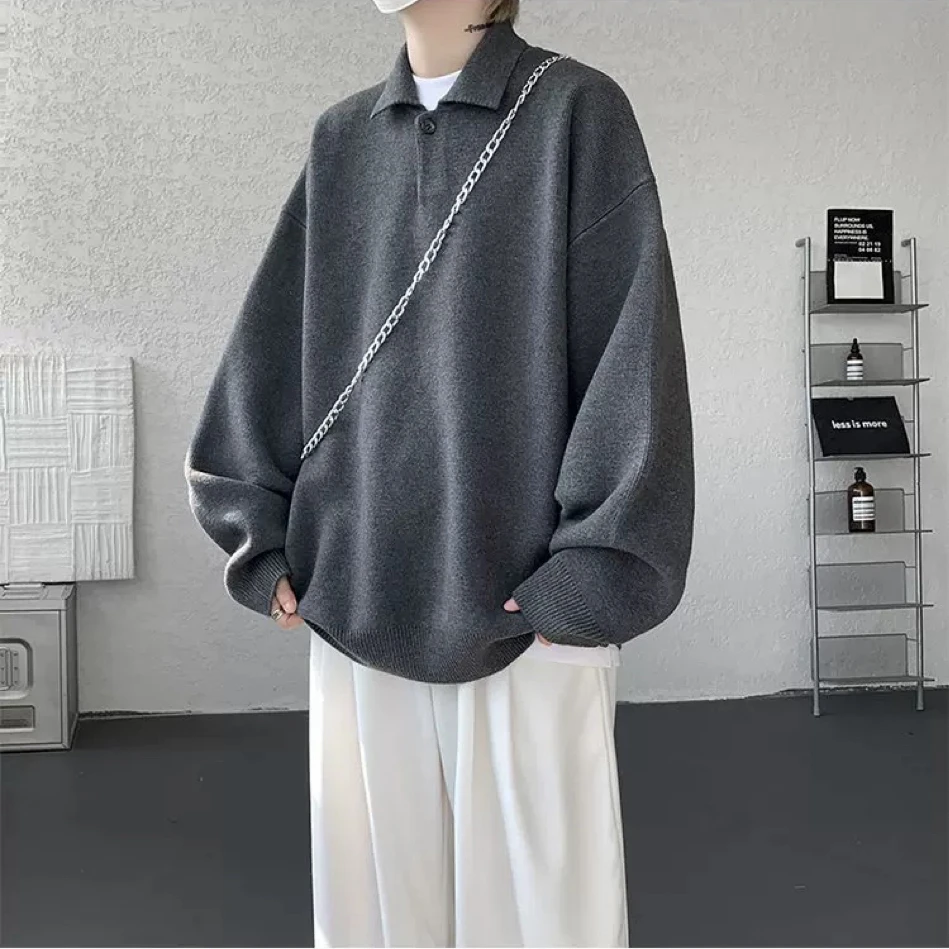 Coupe ample Long Sve pull tricoté col Bla hommes automne hiver Faionable polyvalent paresseux Sle couche de finition