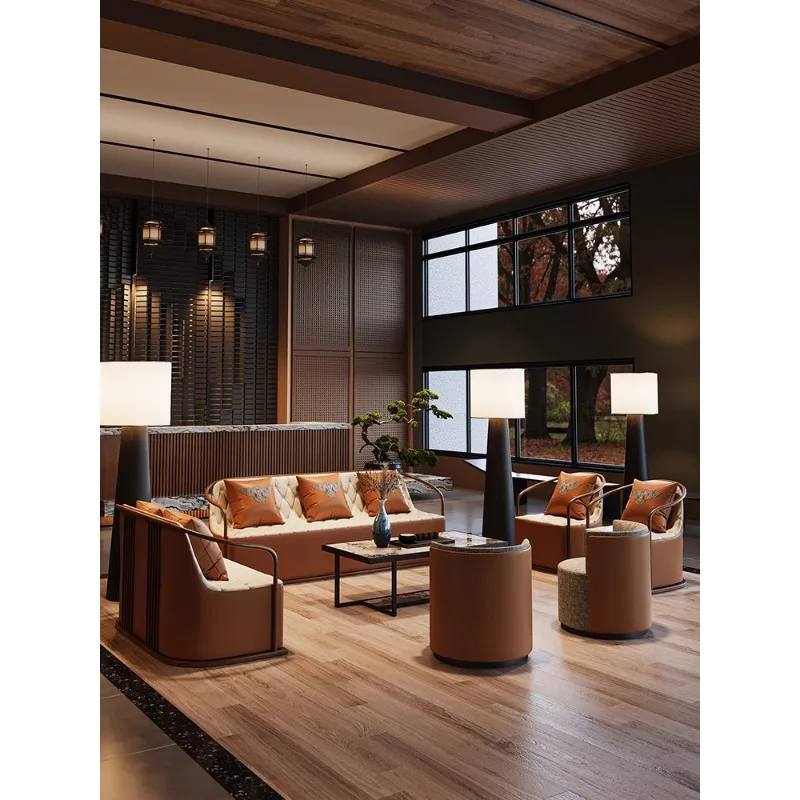 New Chinese-style sales office lobby negotiation sofa combination hotel lobby reception club lounge area tea house sofa