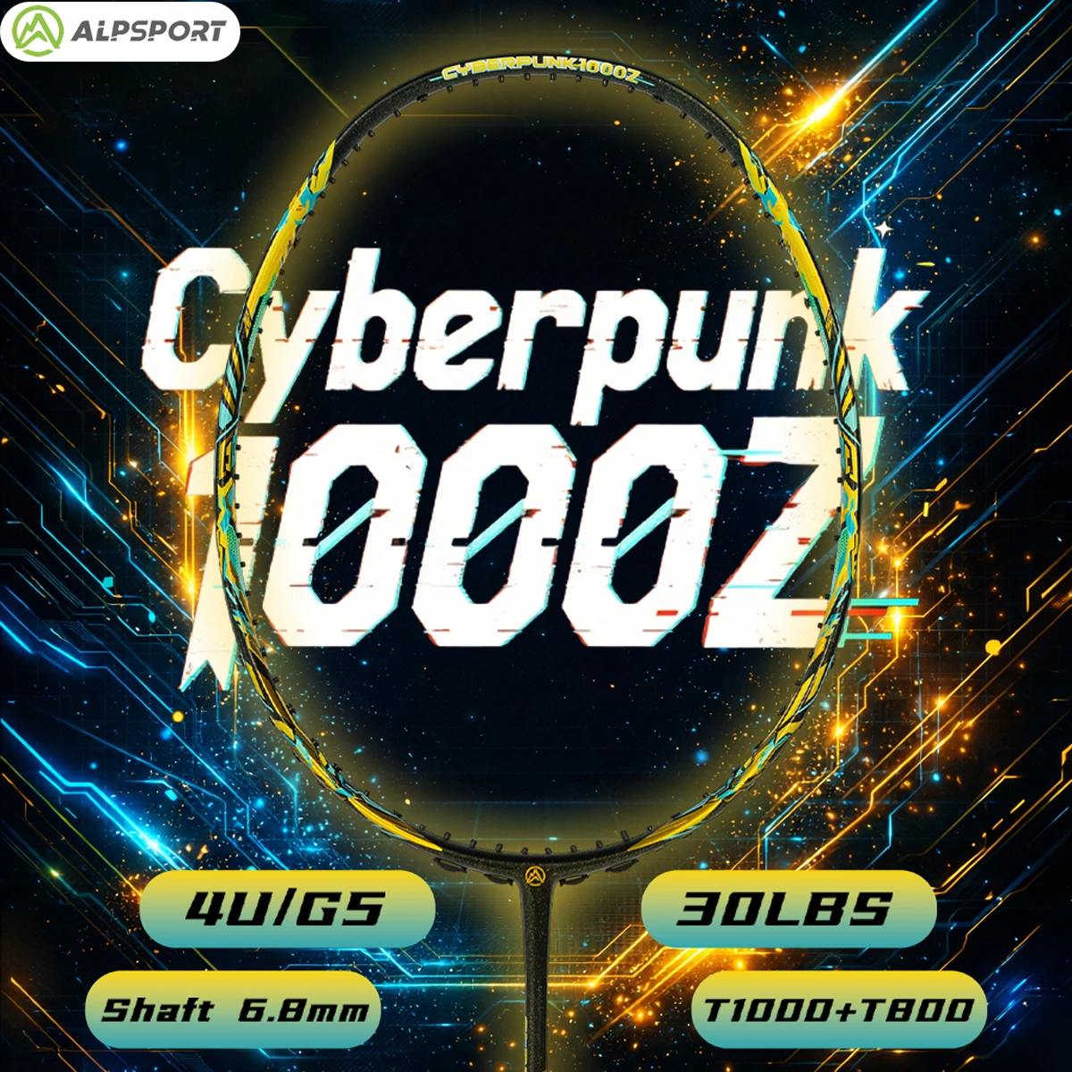 

Бадминтонная ракетка ALPCyberpunk 1000Z 4U Speed Ultralight T1000 из полностью углеродного волокна, до 30 фунтов, дизайн Future Tech, ALPSPORT