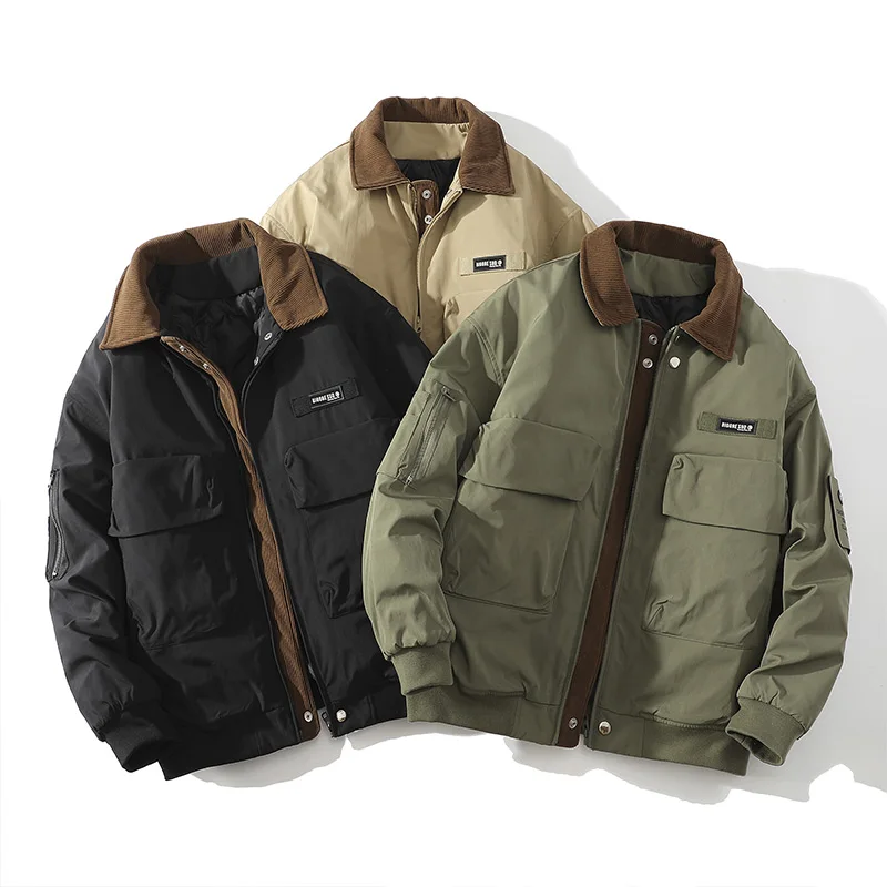 Khaki Winter Thickened Men's Jacket American Style Flight down Cotton Jacket Trendy Brand Cool Function Workwear Cotton Coat