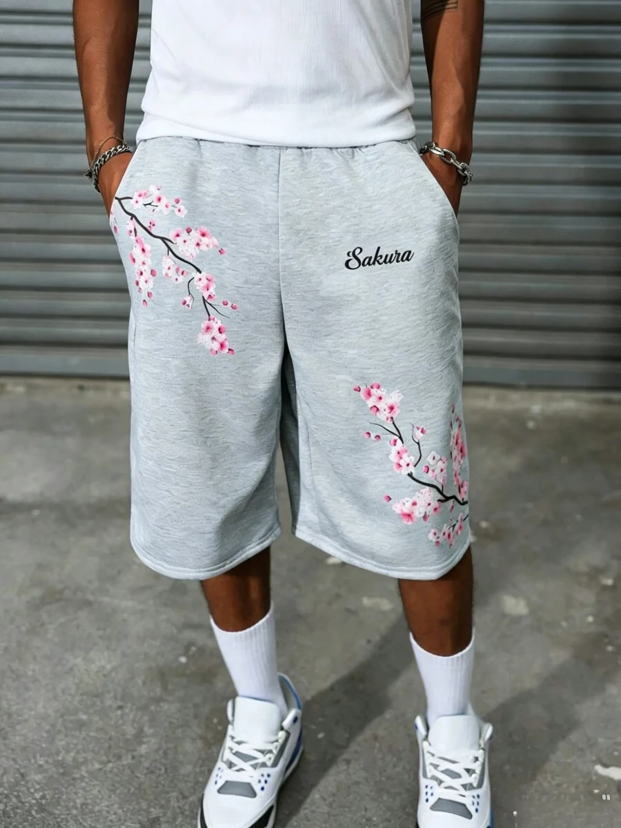 Men's Plaid Rose Print Shorts, Elastic Waist, Casual, Sporty, Outdoor, Music Festival, Everyday Wear.