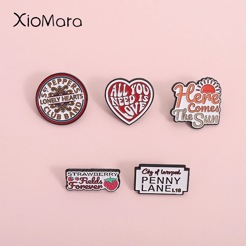 Sun Strawberry And Love Heart Enamel Pin All You Need Is Love Brooch Interesting Copywriting Lapel Backpack Badges Jewelry Gift