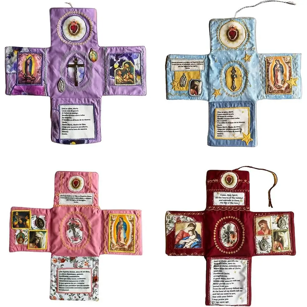 Dévotion de poche artisanale avec croix intégrée, édition Foi, avec images de saints et prières, dévotion de poche à coudre