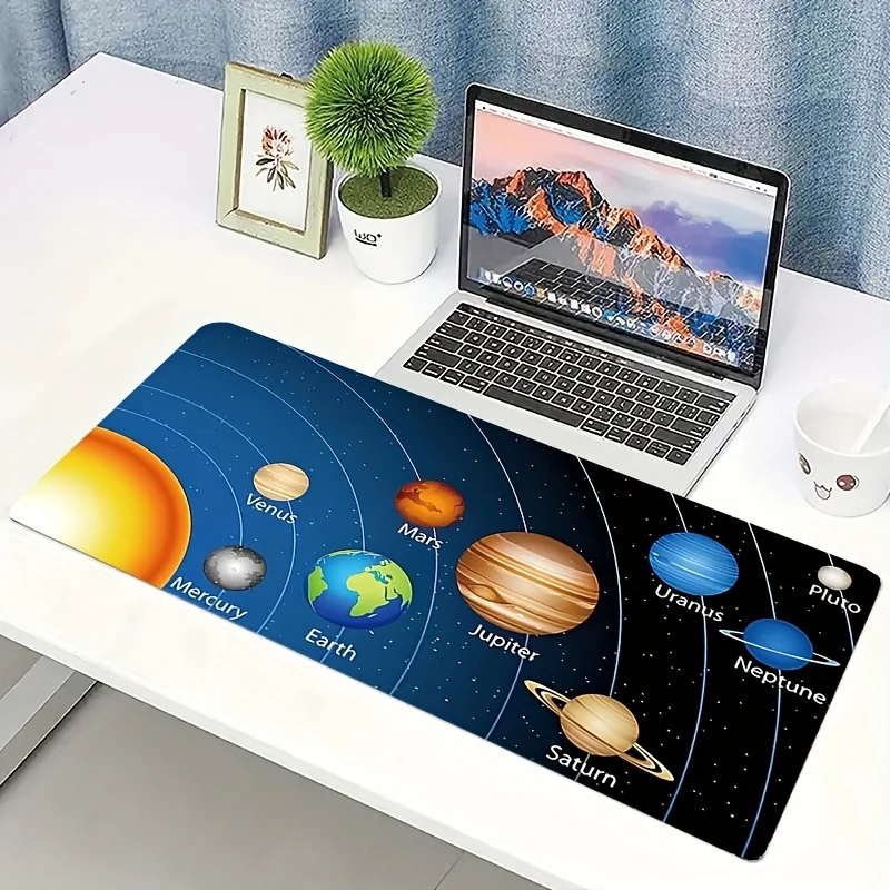 Tappetino per mouse extra large con sistema solare con fondo in gomma, design antiscivolo, stampa Vivid Galaxy e Planet, accessori per computer