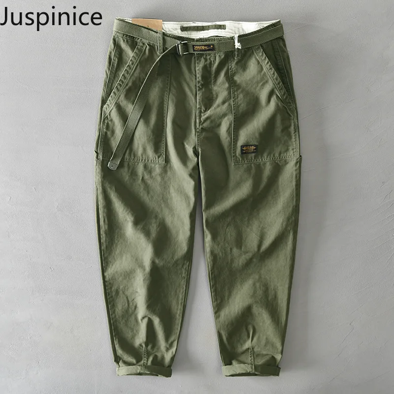 

Juspinice Korean Fashion Autumn and Winter New Men's Solid Color Multi Pocket Japanese Casual Work Pants Male Clothing