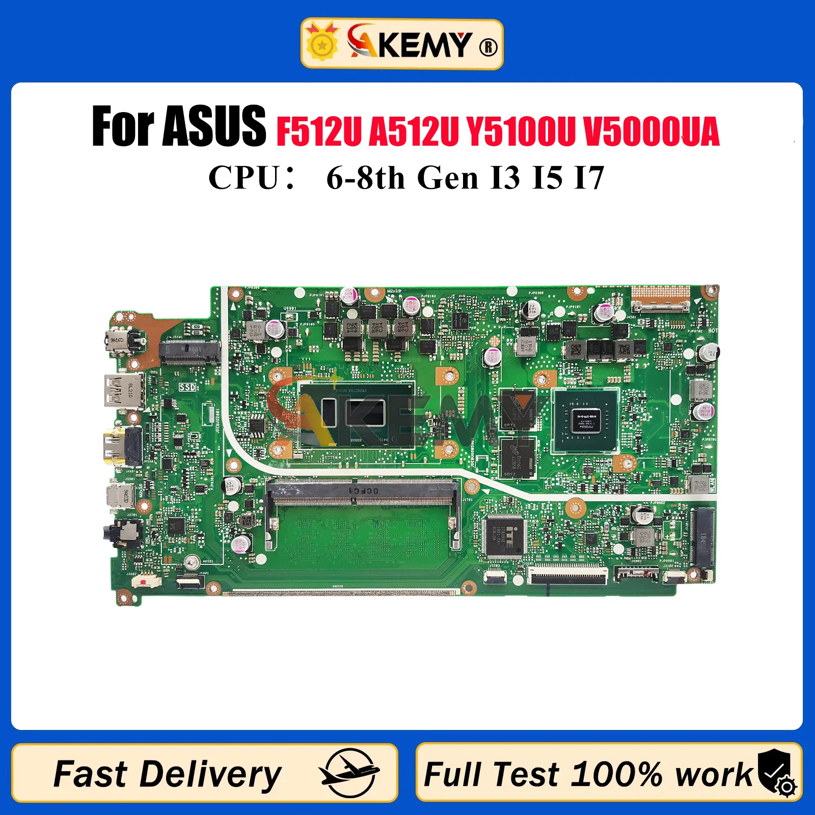 

X512UB Laptop Motherboard For ASUS VivoBook X512U F512U A512U Y5100U V5000UA X512UF X512UB Mainboard With I3 I5 I7 CPU tests OK
