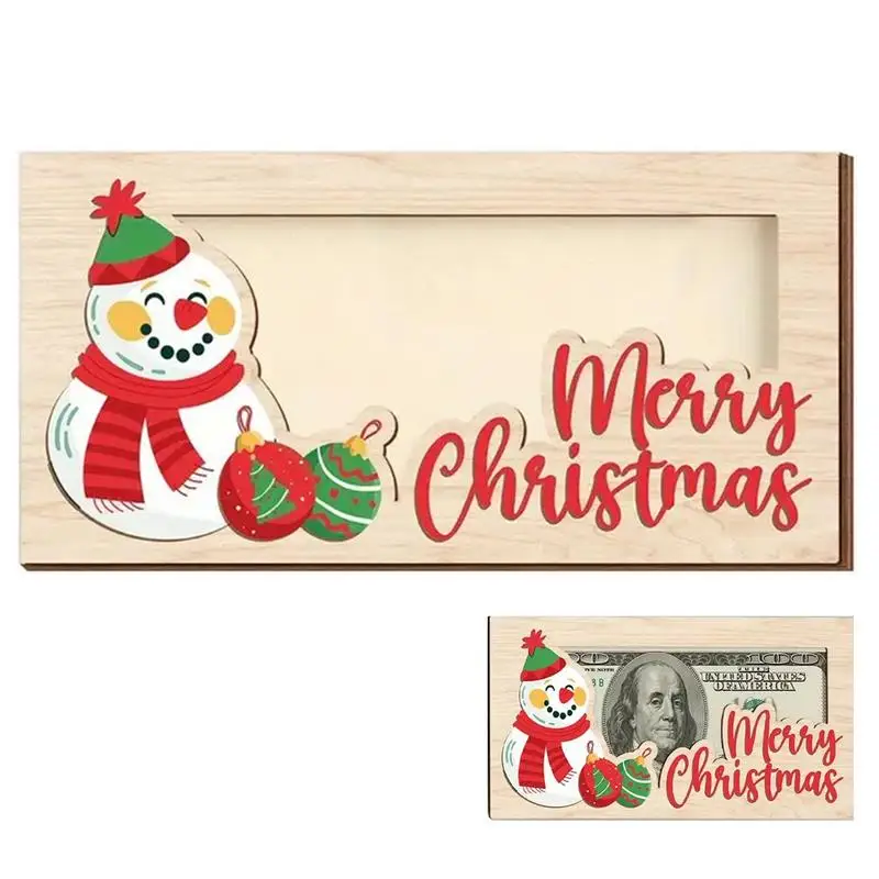 Merry Christmas Wooden Money Holders Christmas Money Stand For Cash Snowmen And Letter Design Envelope Greeting Card Decoration