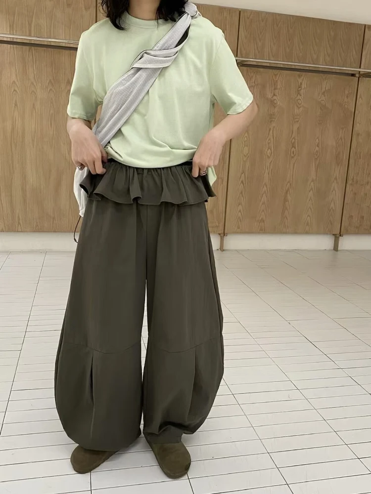 

Seoul Unique Design Casual Umbrella Soldier Pants Flower Bud Casual Pants High Waist Long Pants Commute Sle Artistic Lanter...