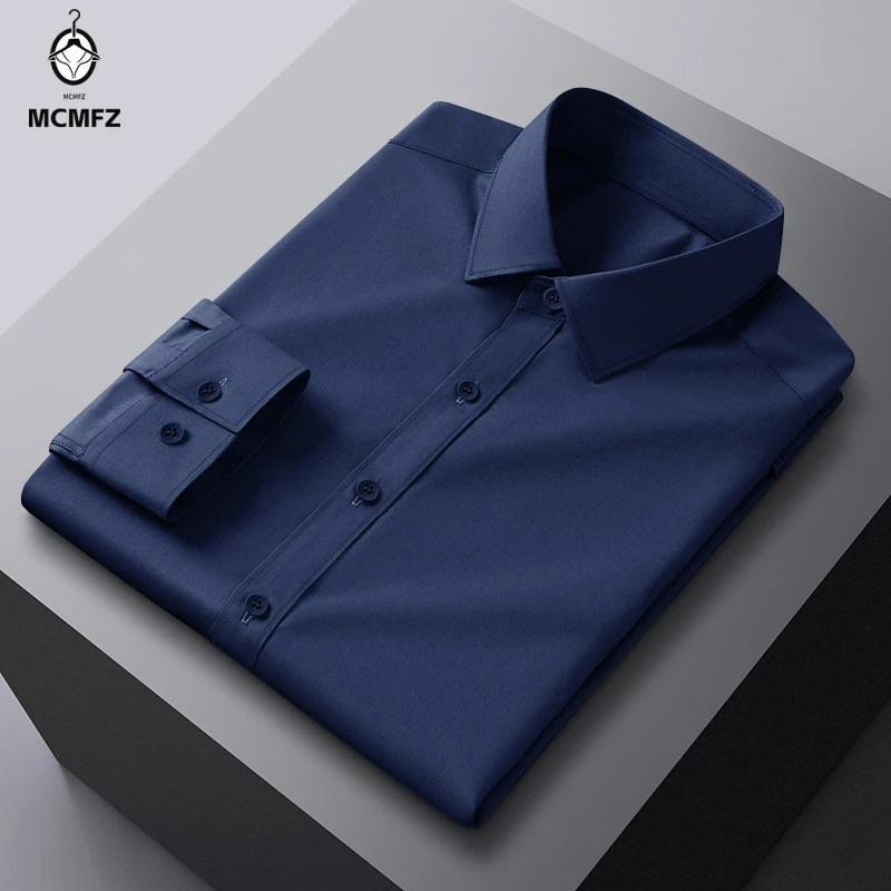 Men's Business Casual Long Sleeve Shirt Solid Color Wrinkle Resistant Comfortable All-Season Versatile Solid Color Top
