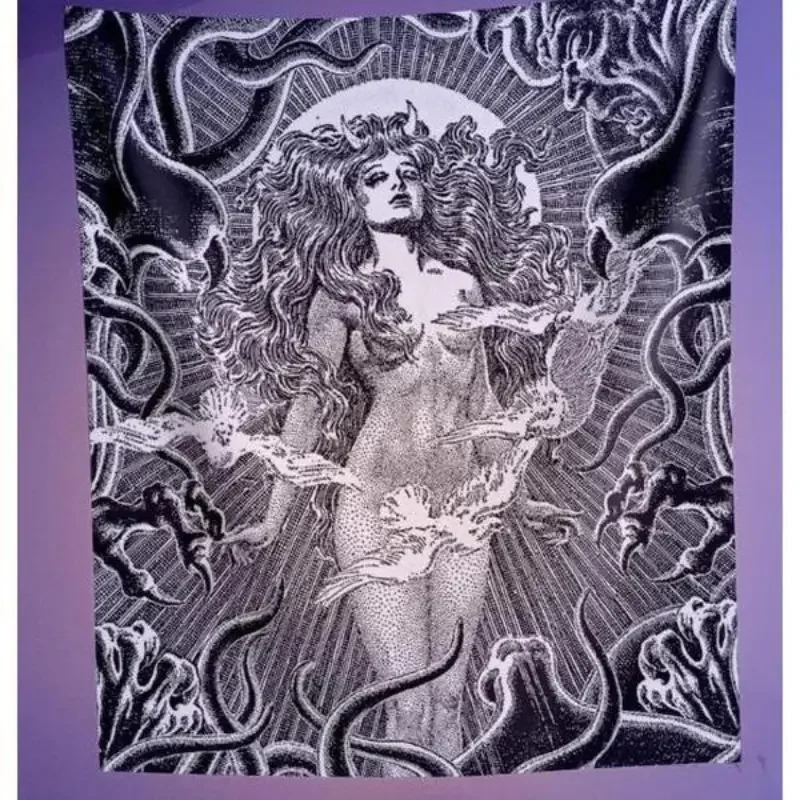 The Sorceress Vintage Fantasy Witchy Gothic Satanic Print Wall Flag Room Decoration for Bedroom Stuff Garage Flags Tapestry Hang