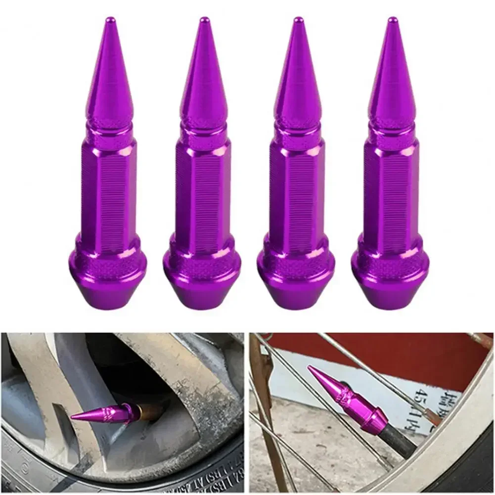 4pcs Car Tires Rim Valve Aluminum Car Wheel Tire Valve Caps Colorful Spiked Lug Nuts Wheel Air Valve Cover Automobile Parts