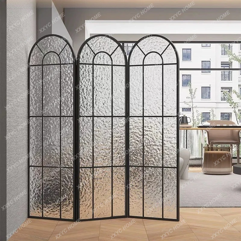 

Arch mobile folding screen Changhong glass partition hotel decoration restaurant living room entrance entrance light luxury