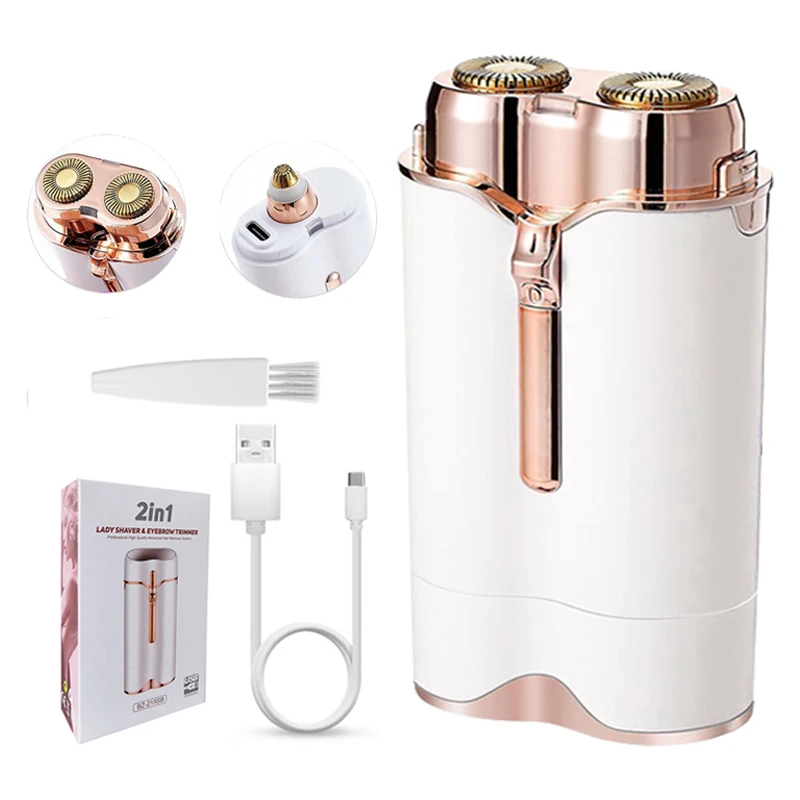 2-in-1 Women's Hair Removal Device USB Charging Dual Function Shaver Electric Eyebrow Trimming and Hair Removal Device ﻿