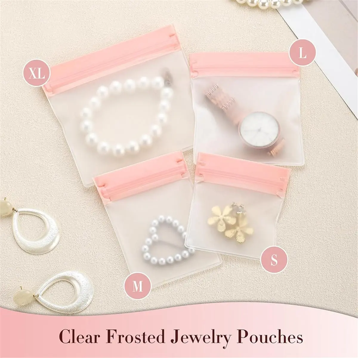 【BAAQ】 16pcs EVA Jewelry Bags Set, Anti-Tarnish Pouches for Storage, Assorted Sizes for Rings, Necklaces, Earrings