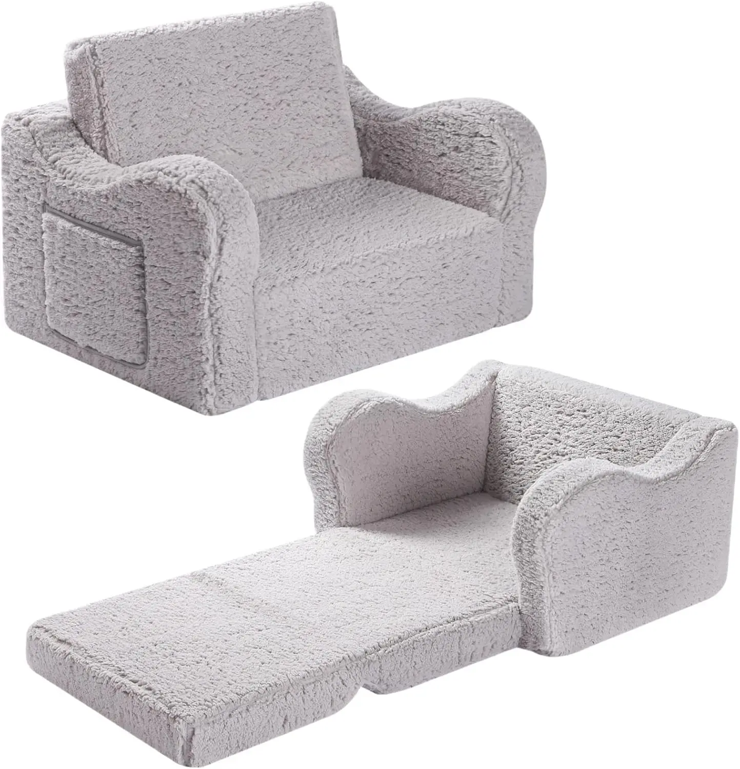 

Chairs for Toddler, 2-in-1 Toddler Soft Sherpa Couch Fold Out, Convertible Sofa to Lounger for Girls and Boys, Grey