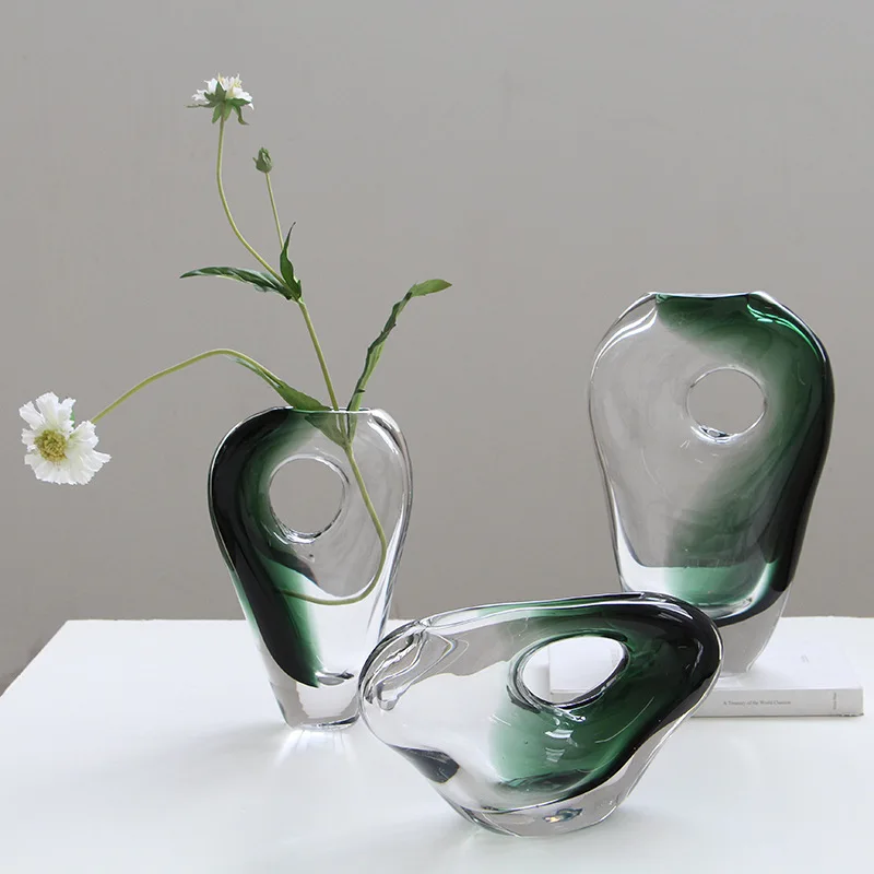 DSA modern living room flower arrangement ink round hole glazed flower ware model room entrance dining table light luxury