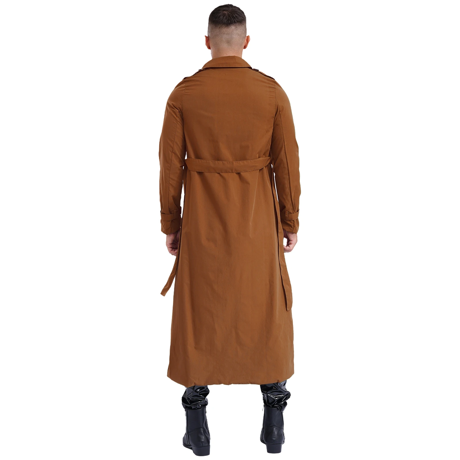 Men Fashion Open Front Trench Coat Casual Notched Lapel Long Sleeve Long Length Jacket Overcoat with Belt for Autumn Spring Coat