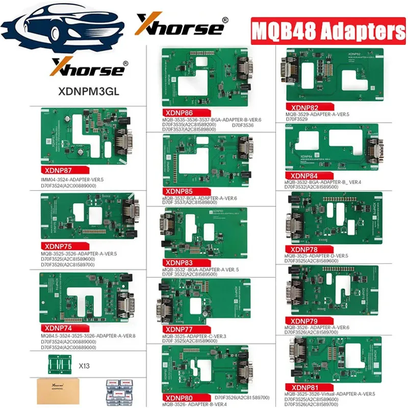 

Xhorse MQB48 No Disassembly No Soldering 13 Full Set Adapters XDNPM3GL FOR XHORSE VVDI PRO XXDI 2 FULL