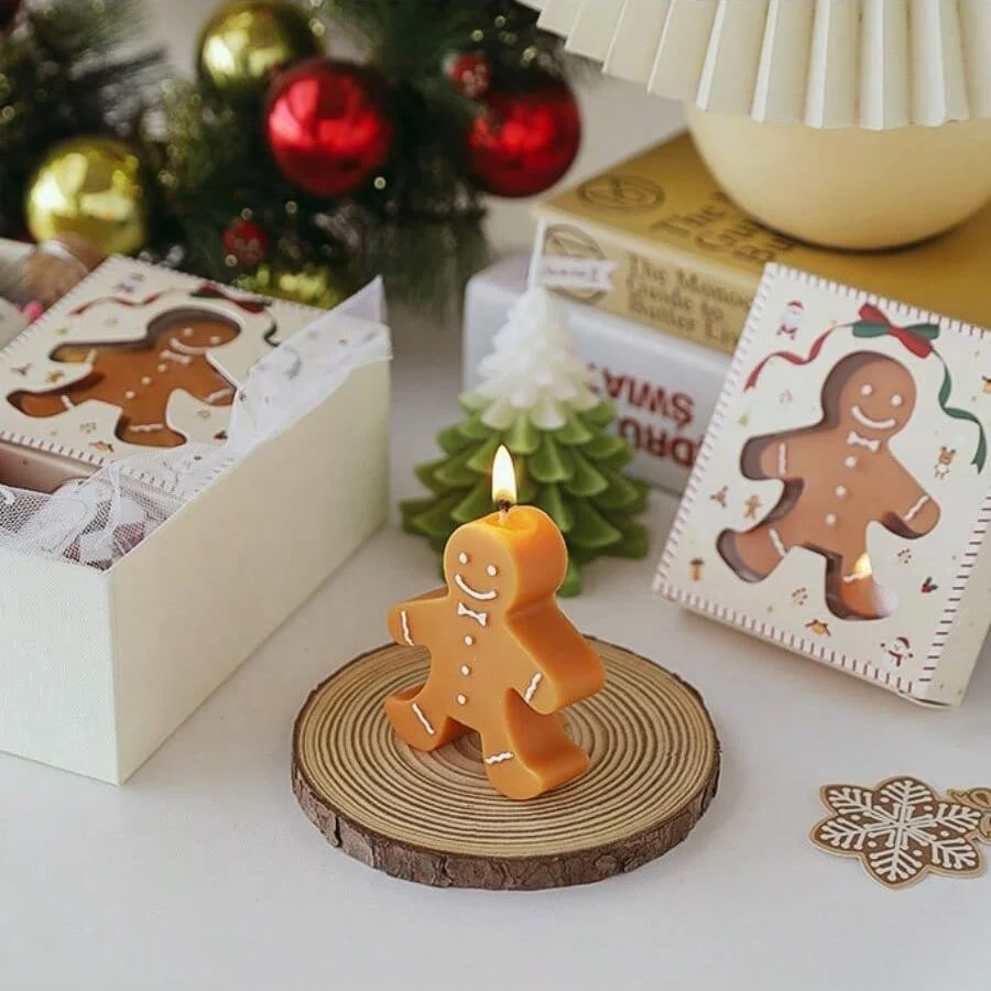 1pc Christmas Gingerbread Man Aromatherapy Candle Coffee Milk Fragrance Gift Fragrance Shape Wax Christmas Gift Fragrance Candle