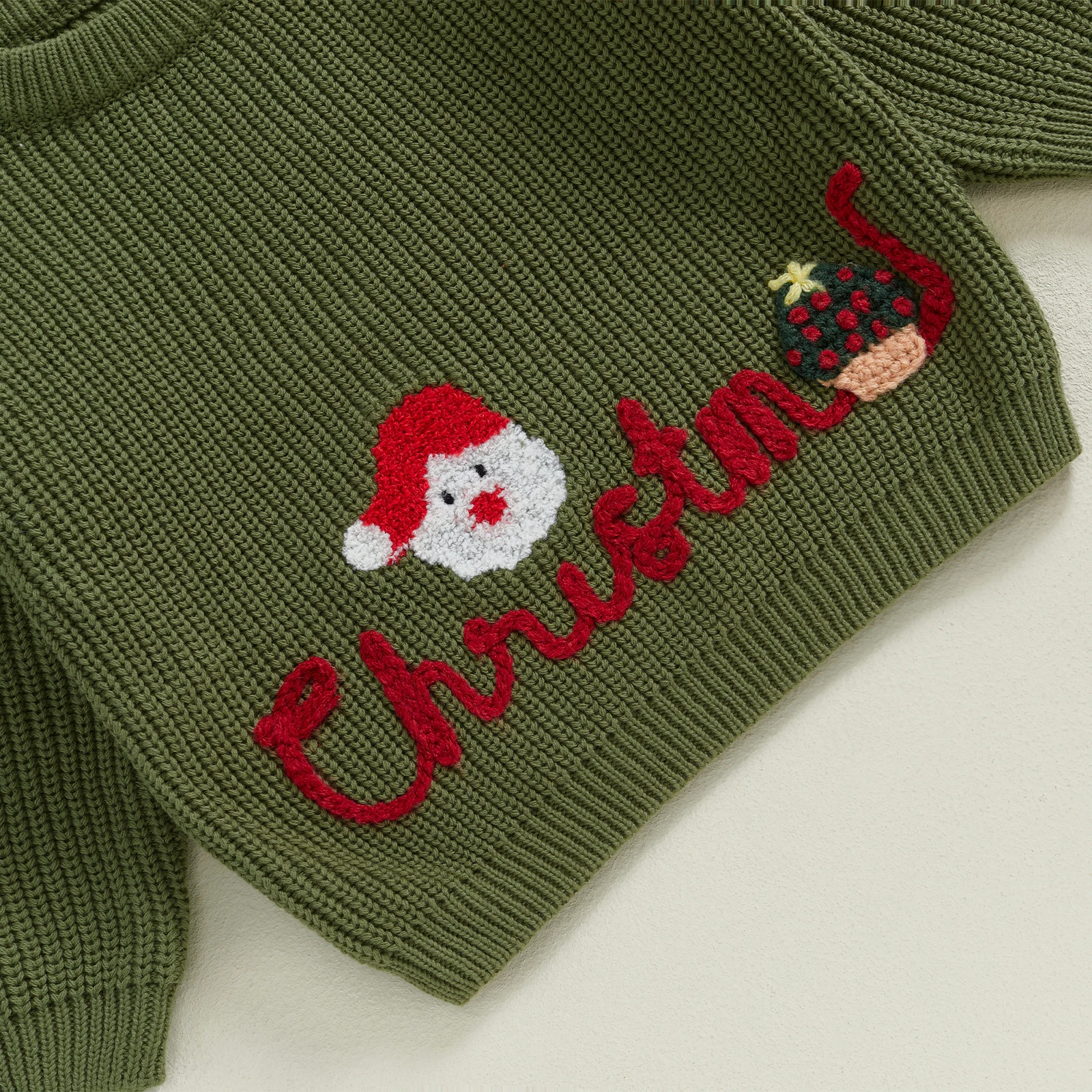 Kids Girls Boys Sweater Christmas Clothes Toddlers Letter Santa Embroidery Crew Neck Long Sleeve Pullovers Tops Warm Jumpers