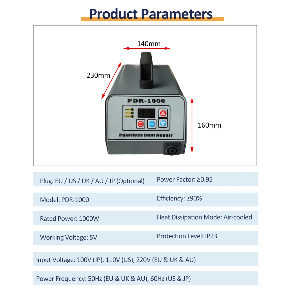 PDR-1000 Auto Body Dent Repair Machine Portable Household Dents Remover Tool Time/Power Adjust Car Paintless Dent Repairs Device