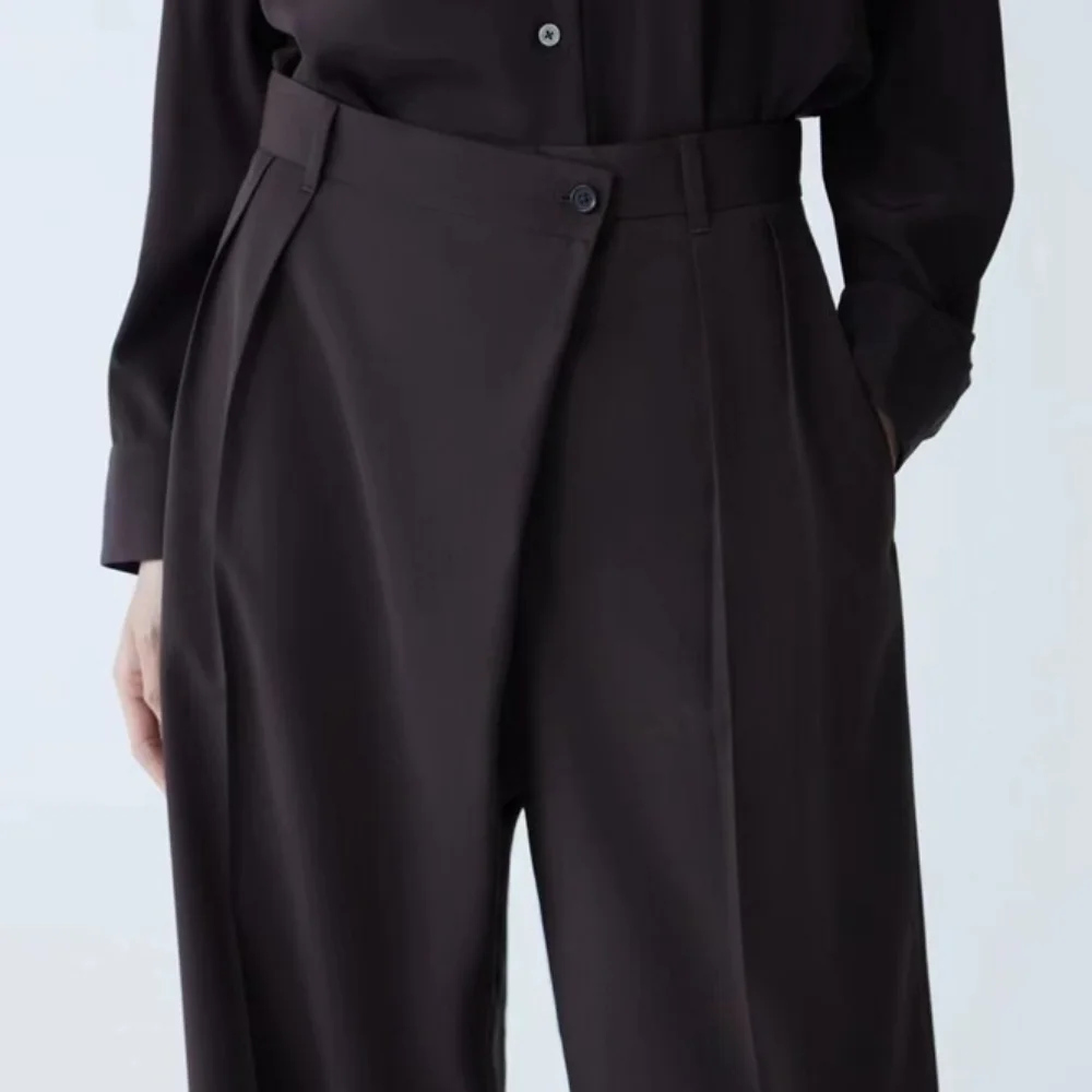 Autumn and Winter New Straight Trousers Soft and Delicate Worsted Wool Asymmetric Placket Suit Trousers Women