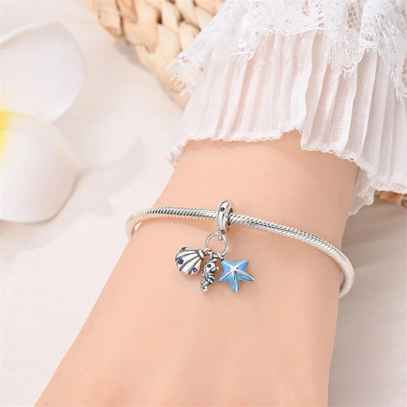 Luminous Ocean Series 925 Sterling Silver Dolphin Turtle Octopus Charms Beads Fit Pandora Original Bracelets DIY Jewelry Gift