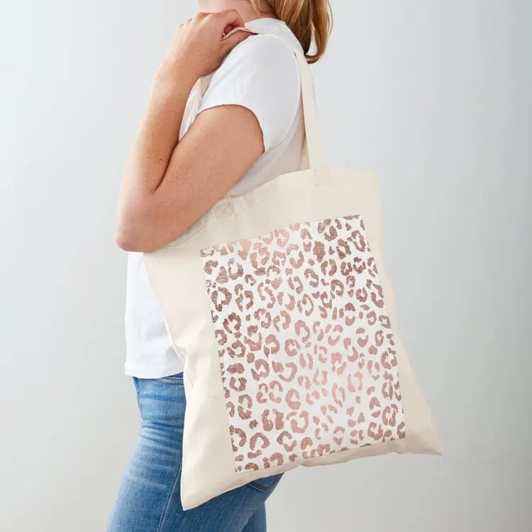 

Luxurious hand drawn rose gold leopard print Tote Bag Eco bag Women bags Women's shopper bag