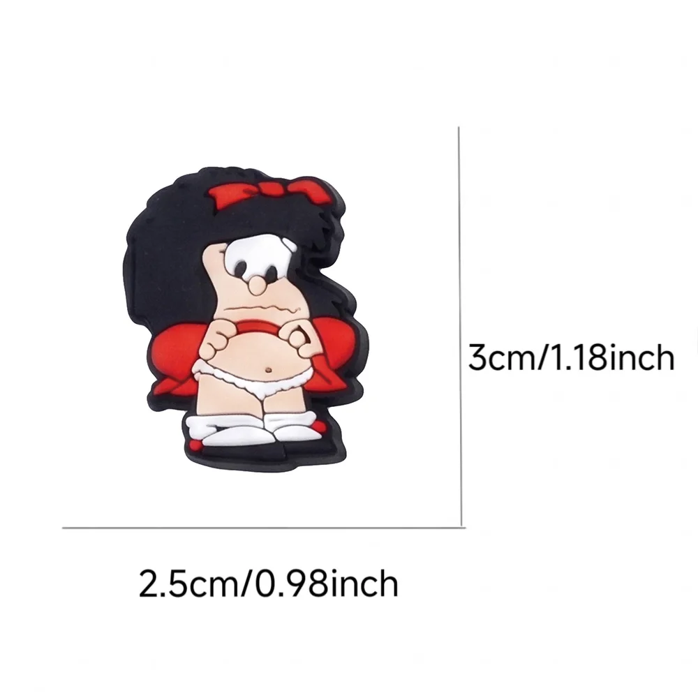 16Pcs Cartoon Black Hair Girl Themed Series PVC Shoe Charms Accessories DIY Detachable Waterproof Shoe Decorations Gifts