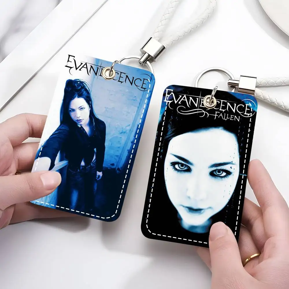 

1pc Evanescence Band Card Case Keychain Access Card Bag Key Tag Ring Leather Card Holder Key Ring Access
