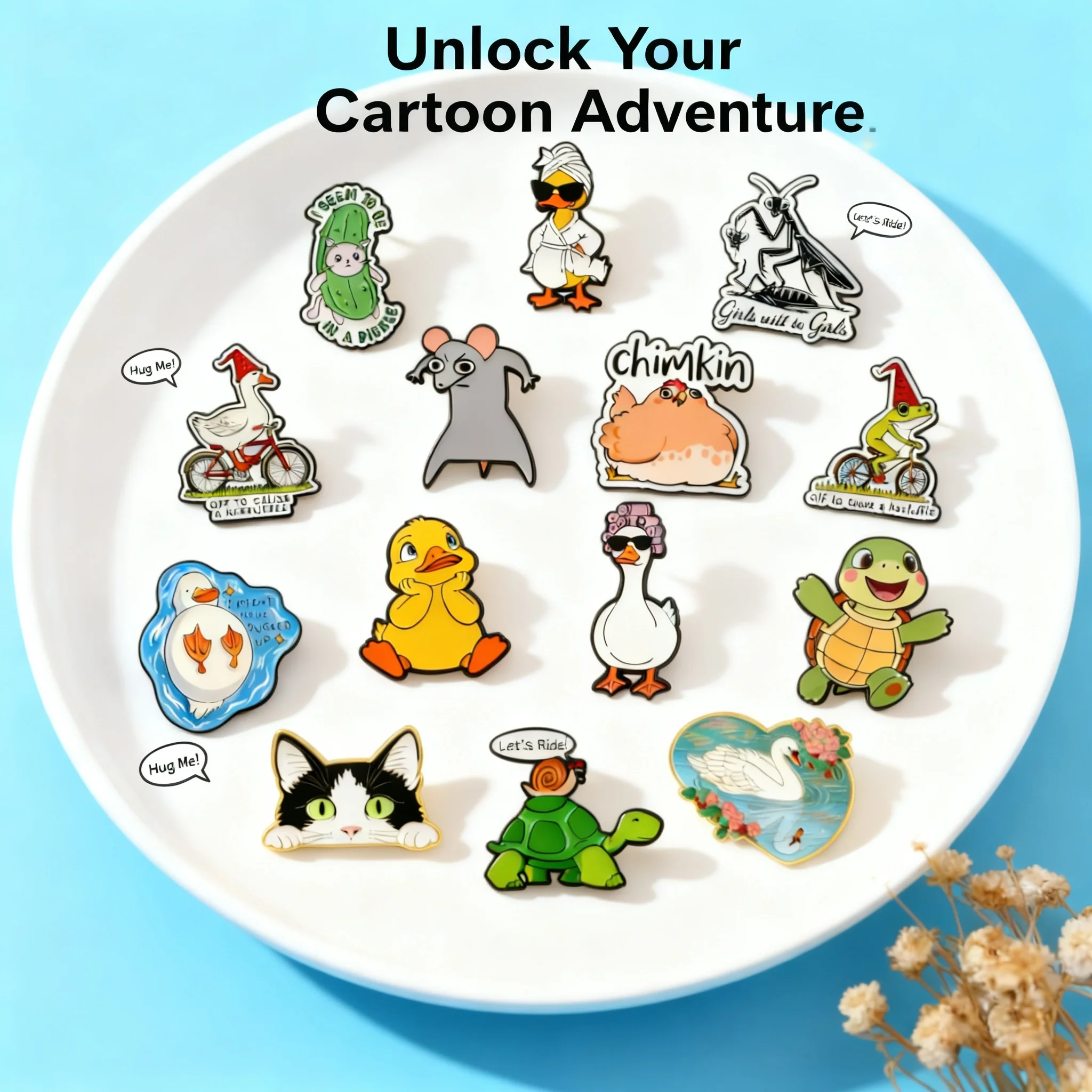 Funny Cartoon Duck Turtle Enamel Pin Badge Brooches for Women Backpack Hat Lapel Cosplay Accessories Gifts Novelty Toys