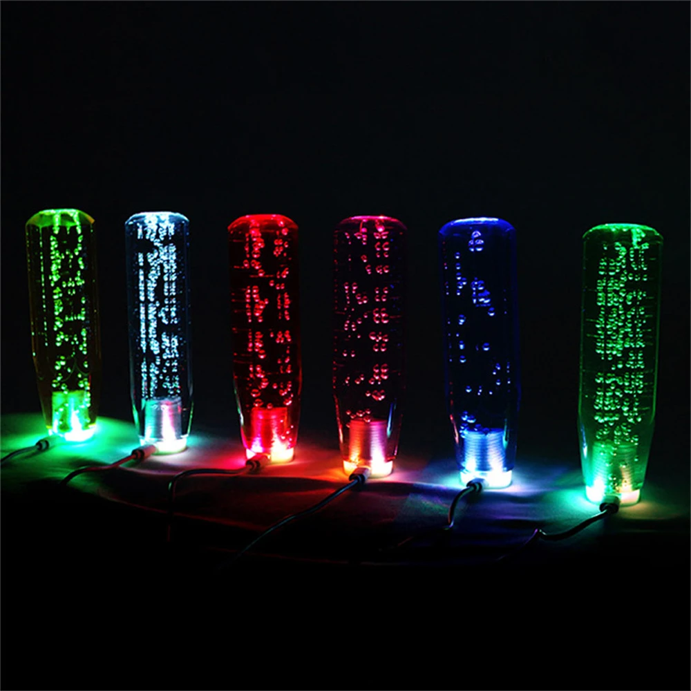 15cm Car Resin AT MT Crystal Gear Shift Knob Head Acrylic Bubble Octagonal Shift Handball Knob Lever 7 Colors Changes LED AT MT