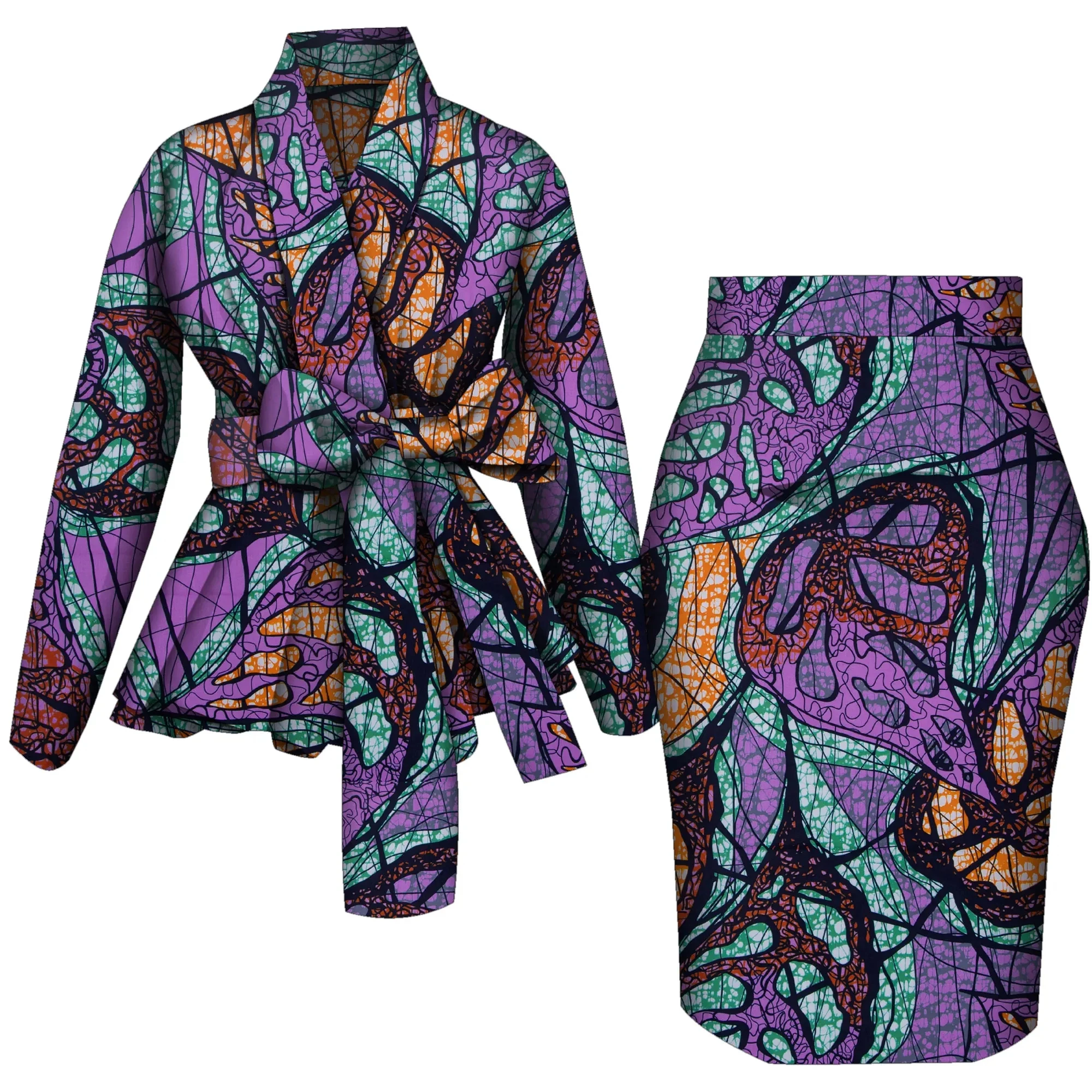 African Women Top and Skirt Set Long Sleeve Lady Skirts Set  Ankara Print Suits Custom Party Clothing Cotton Wy10871