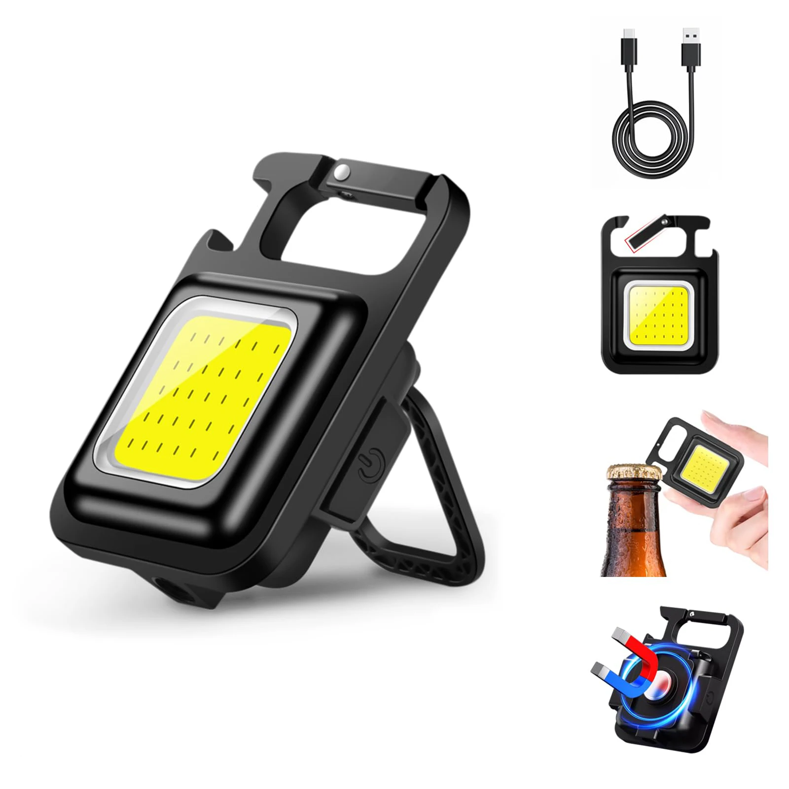 

COB Keychain Flashlight 4 Modes Magnetic Base & Bottle Opener Emergency Light for Camping Fishing Walking Portable Work Light