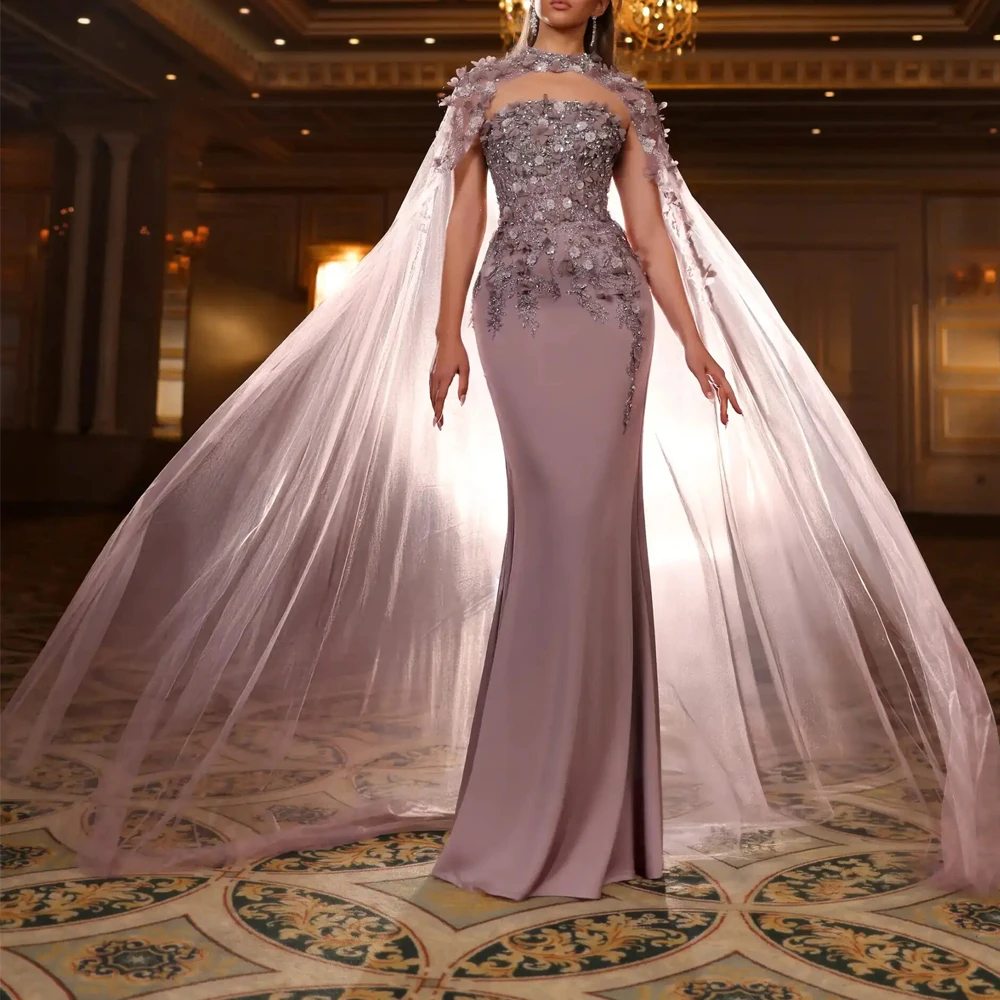 

Вечернее платье без бретелек по индивидуальному заказу с 3D цветочным кружевом Вечернее платье русалки с накидкой Элегантные длинные платья для выпускного вечера для особых случаев