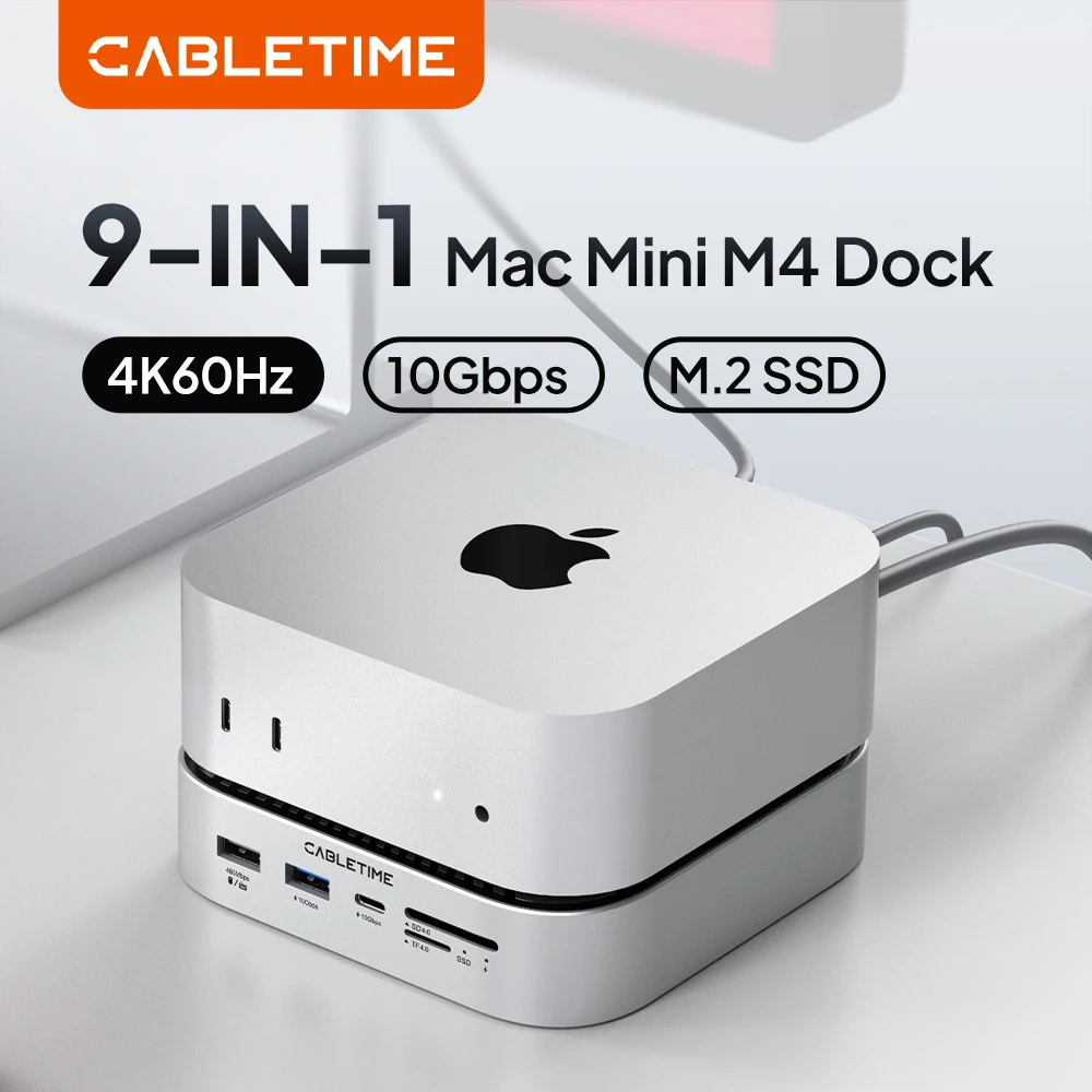 cabletime-10gbps-docking-station-for-mac-mini-m4-dock-4k@60hz-fast-data-transmission-m2-ssd-sd-tf-40-8tb-storage-expansion