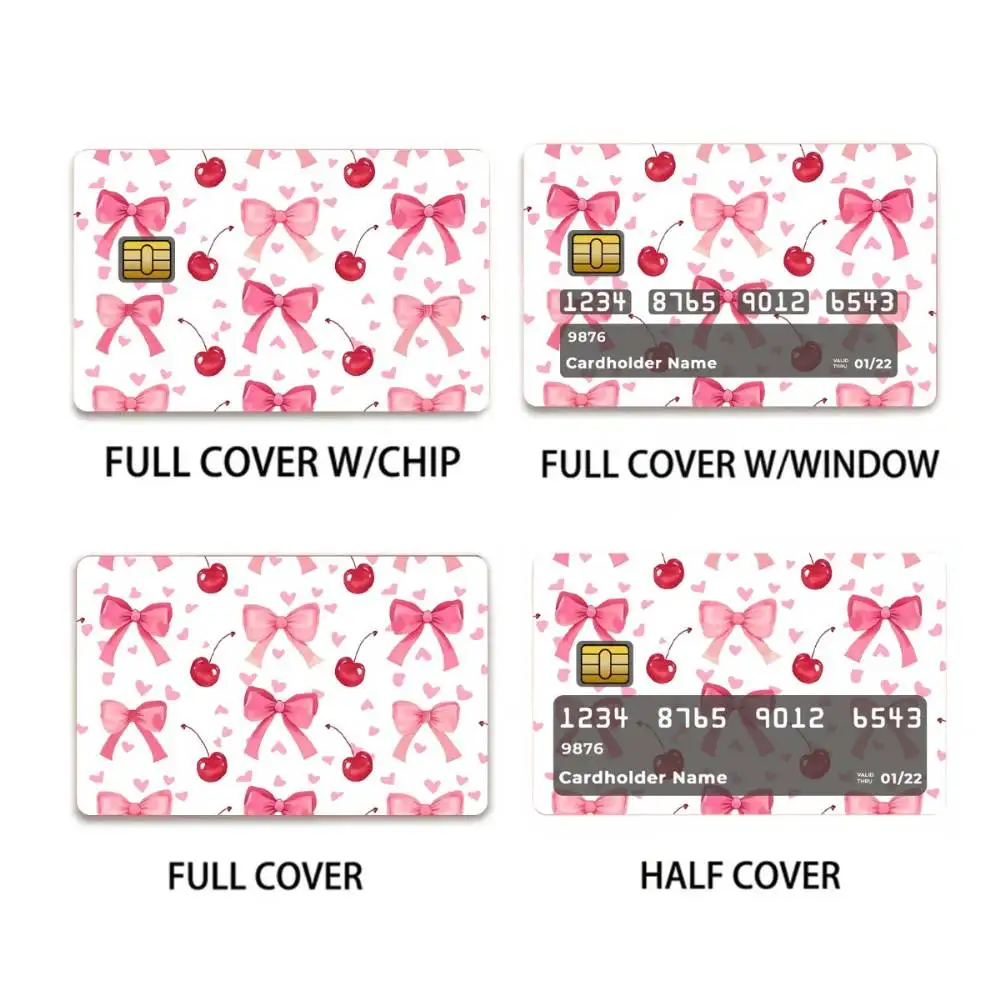 Coquette Bow Cherry Heart Credit Card Skin Sticker Durable PVC Glam Decal For Bank Debit Transit Room Keys Keychains