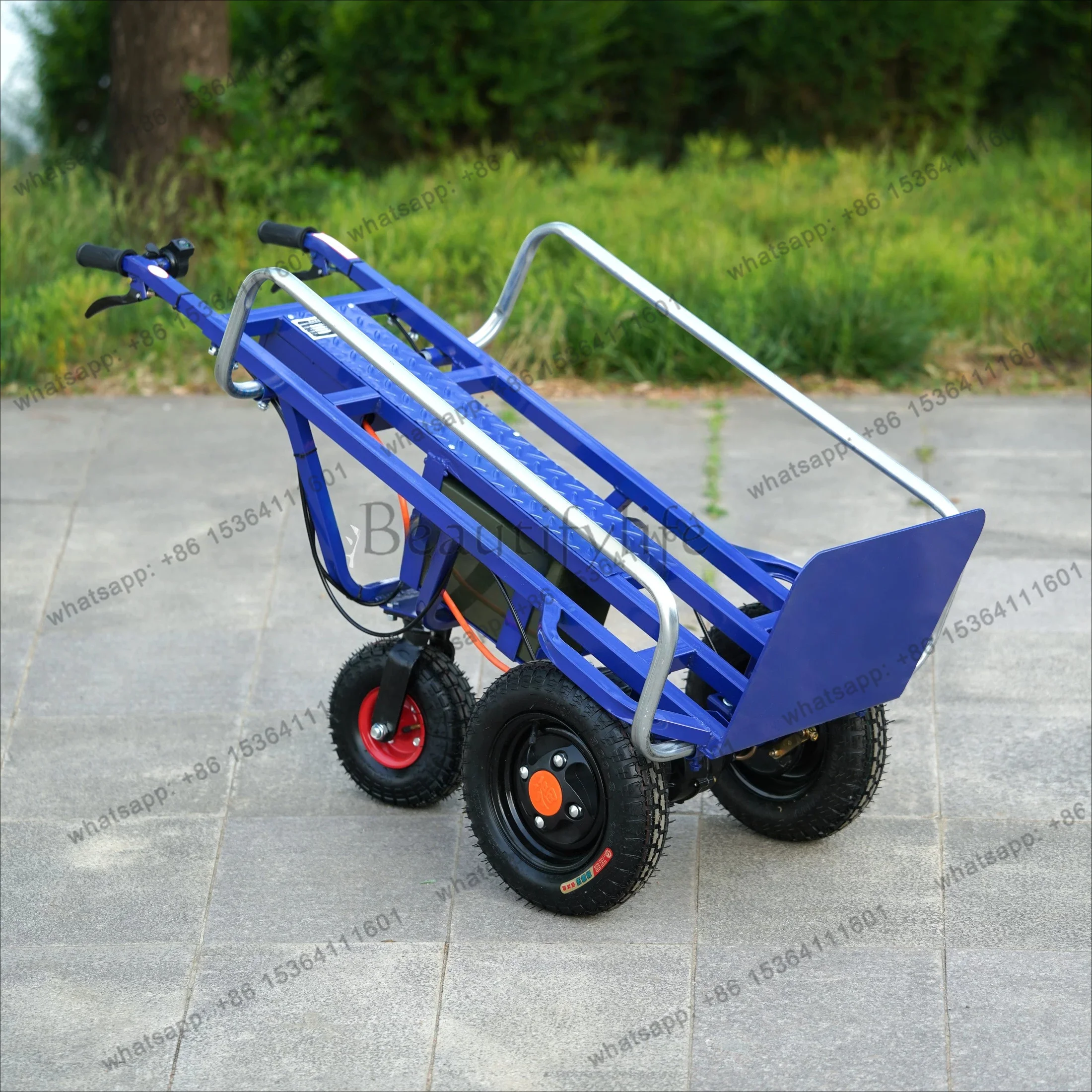 Electric hand push handling tiger car on-board construction site feeding can enter the elevator light three-wheeled transfer