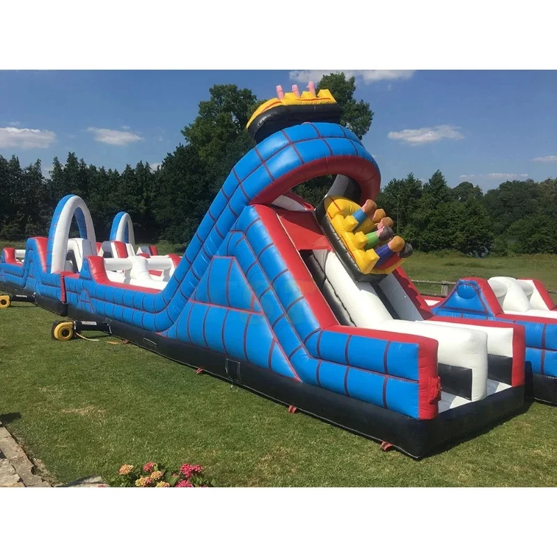 Commercial PVC Racing Obstacle Course Slide Competition Monster Truck Obstacle Adventure Inflatable Bouncy Castle Slide for Kids