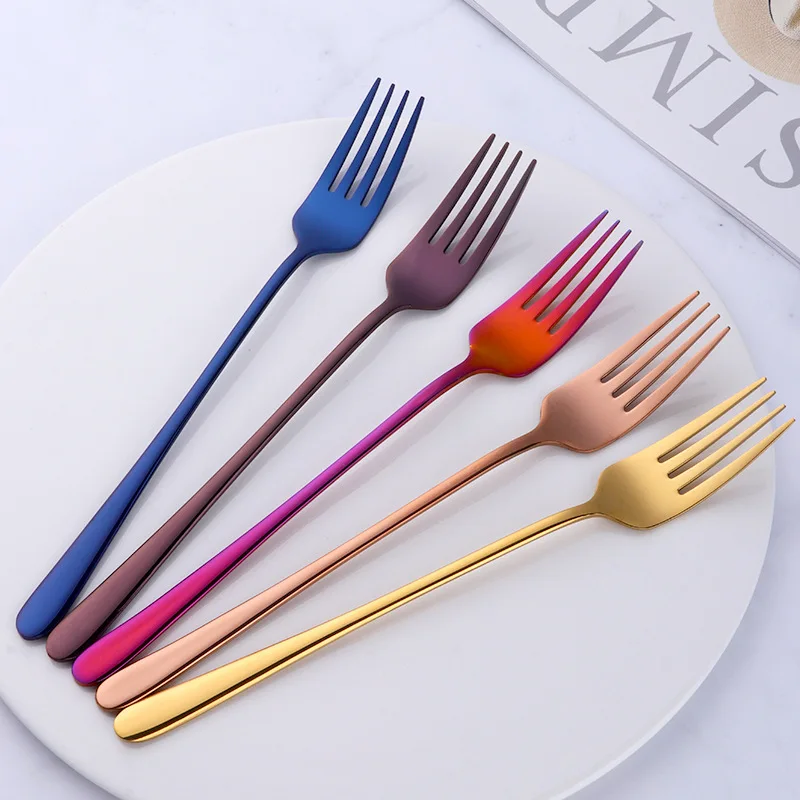 Stainless Steel Long Handle Dinner Fork Rainbow Fork Hotel Restaurant Party Supplies Dinnerware Steak Gold Fork Table Decoration