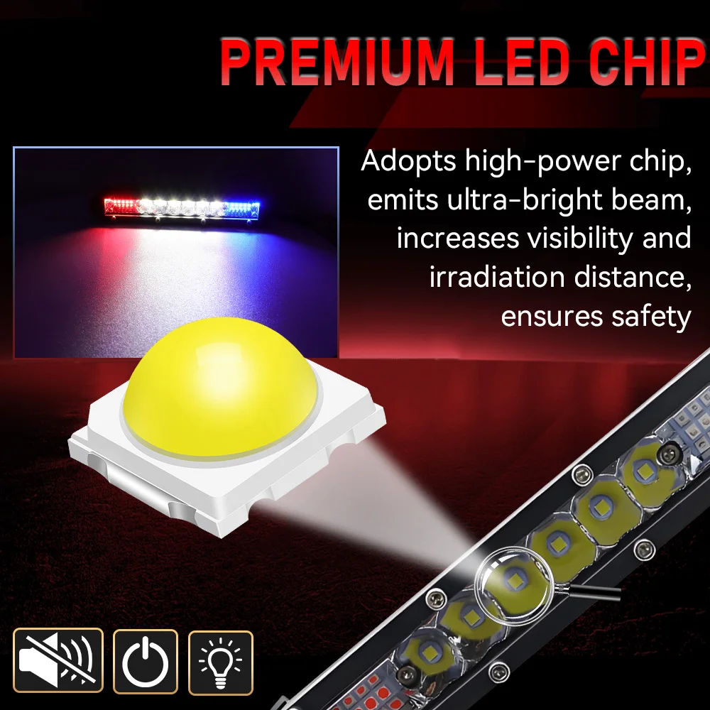 7-Zoll-LED-Arbeitsscheinwerfer Rot-Blaue Kombinations-Stroboskoplichter Warnleuchten Nebelscheinwerfer für LKW, Anhänger, SUV, ATV, Offroad-Einsatz – Detail 6