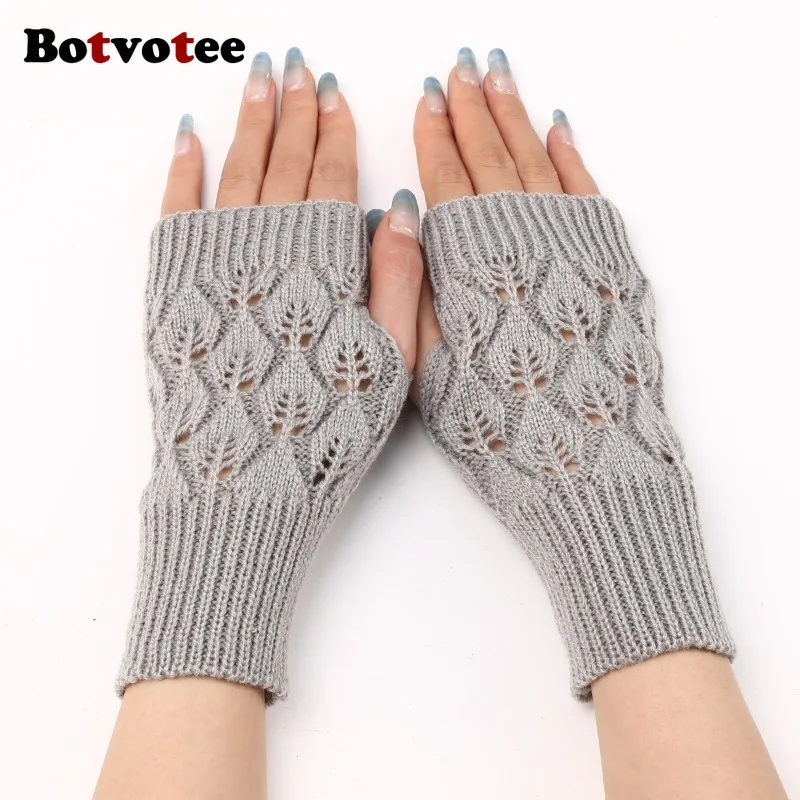

Botvotee зимние перчатки с половиной пальца, зимние рукава для женщин Y2k, мягкие теплые вязаные перчатки без пальцев, варежки унисекс Guantes
