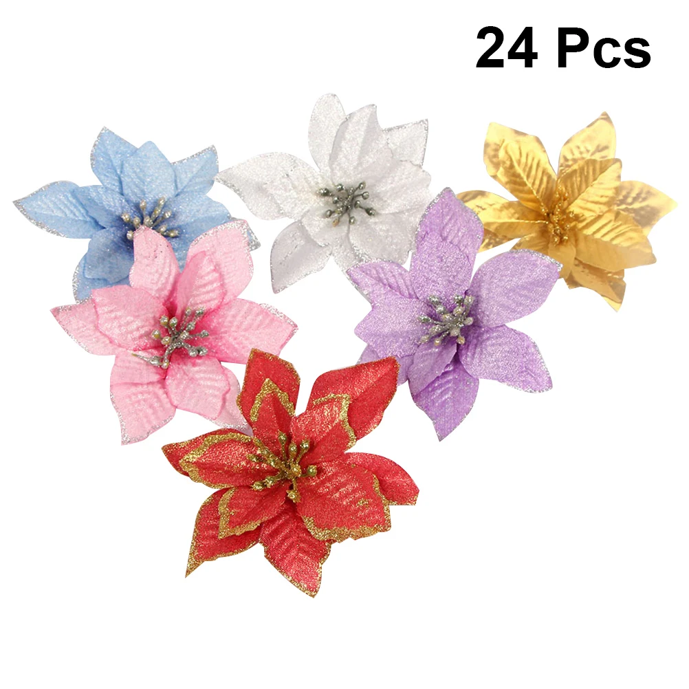 

24 Pcs Christmas Flower Decoration Tree Decorations Ornaments Flowers Artificial