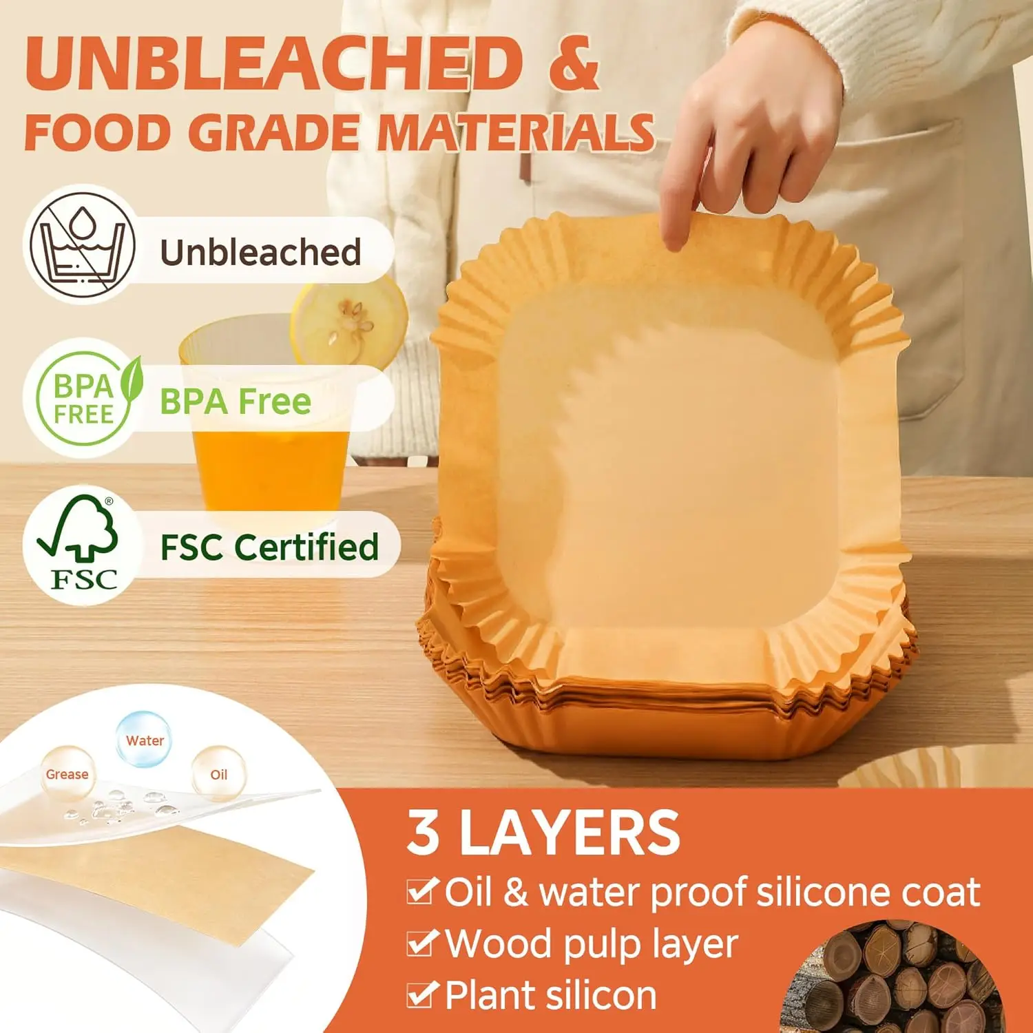 

125Pcs 8-Inch Air Fryer Liners, Unbleached Parchment Paper for 5-8QT, Non-Stick & Disposable