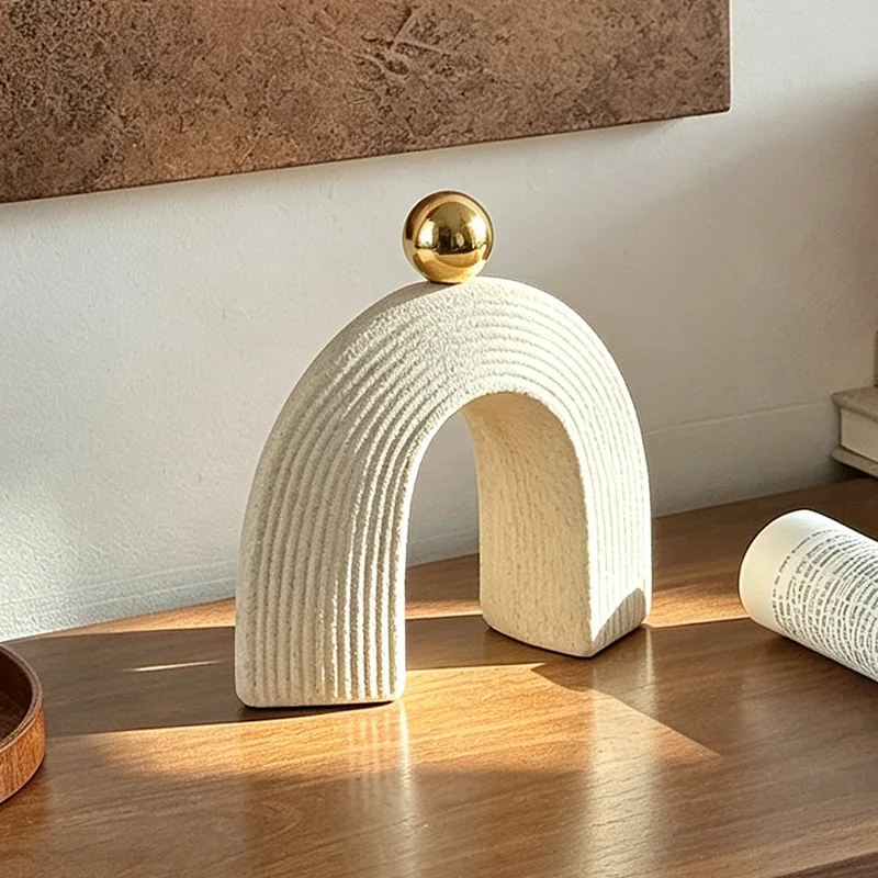 Gold Ball Arch Sculpture Modern Abstract Creative Statue Unique Figures For Home Living Room TV Cabinet Coffee Table Decor Gift