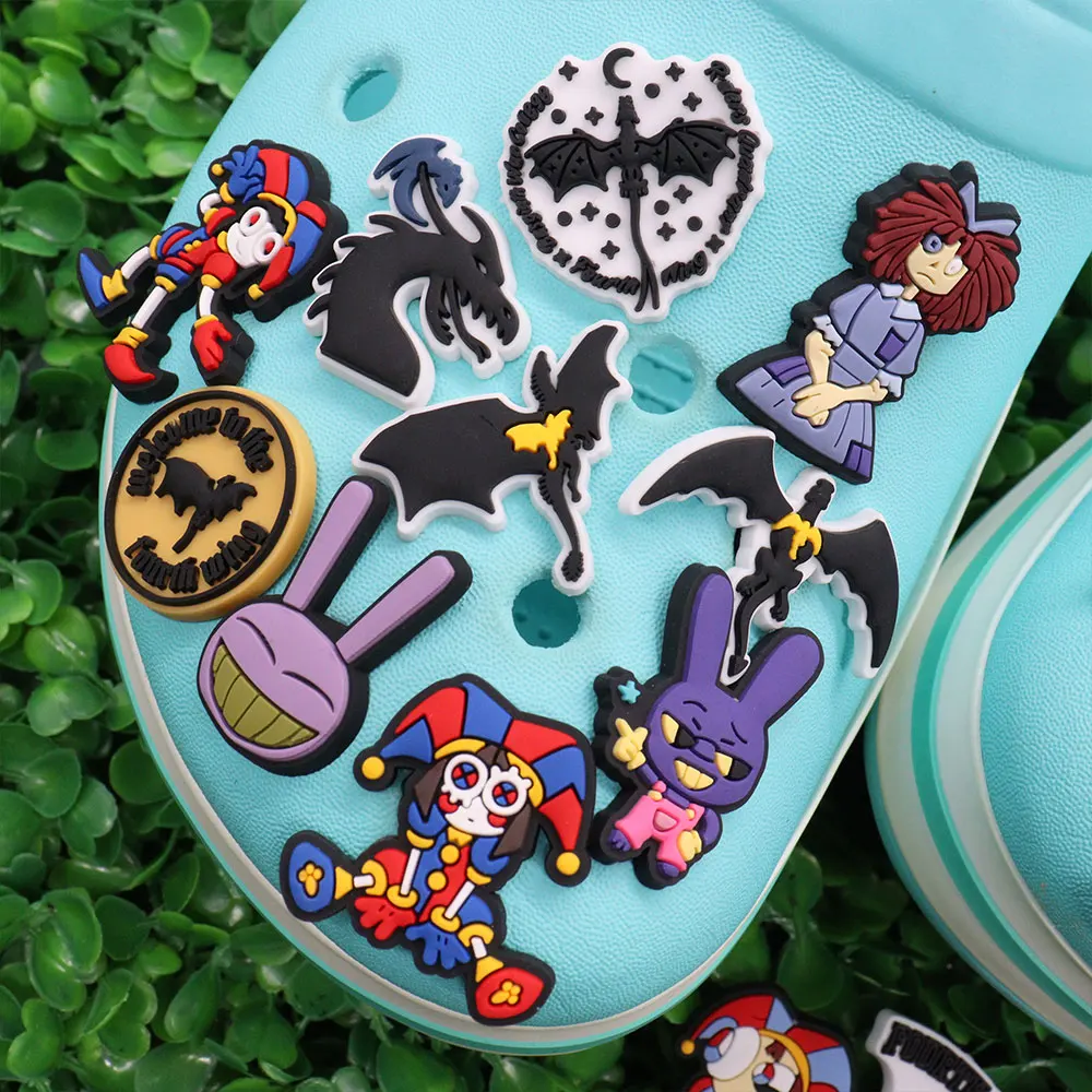 1-25pcs Funny Clown Trick PVC Boys Shoes Button Charms Decorations Dragon Designer Ornaments DIY Wristband