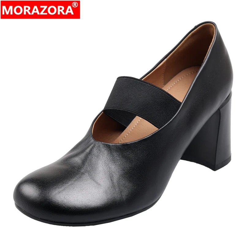 

MORAZORA/2025 новые туфли из натуральной кожи, женские модельные туфли Мэри Джейн с круглым носком на массивном высоком каблуке, модная женская обувь