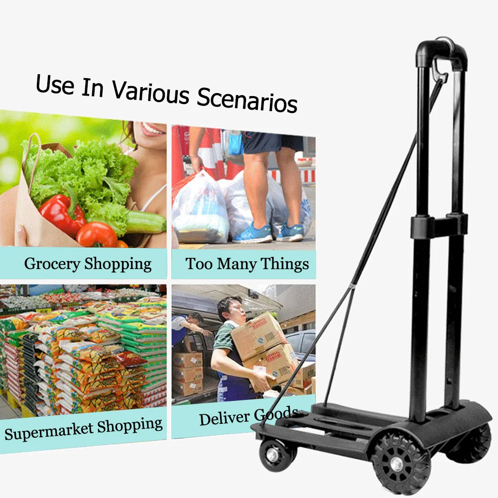 4 Wheel Trolley Foldable Portable Cart Folding Truck Barrow Cart Luggage Shopping Cart Garden Tool Home Use Student Backpack