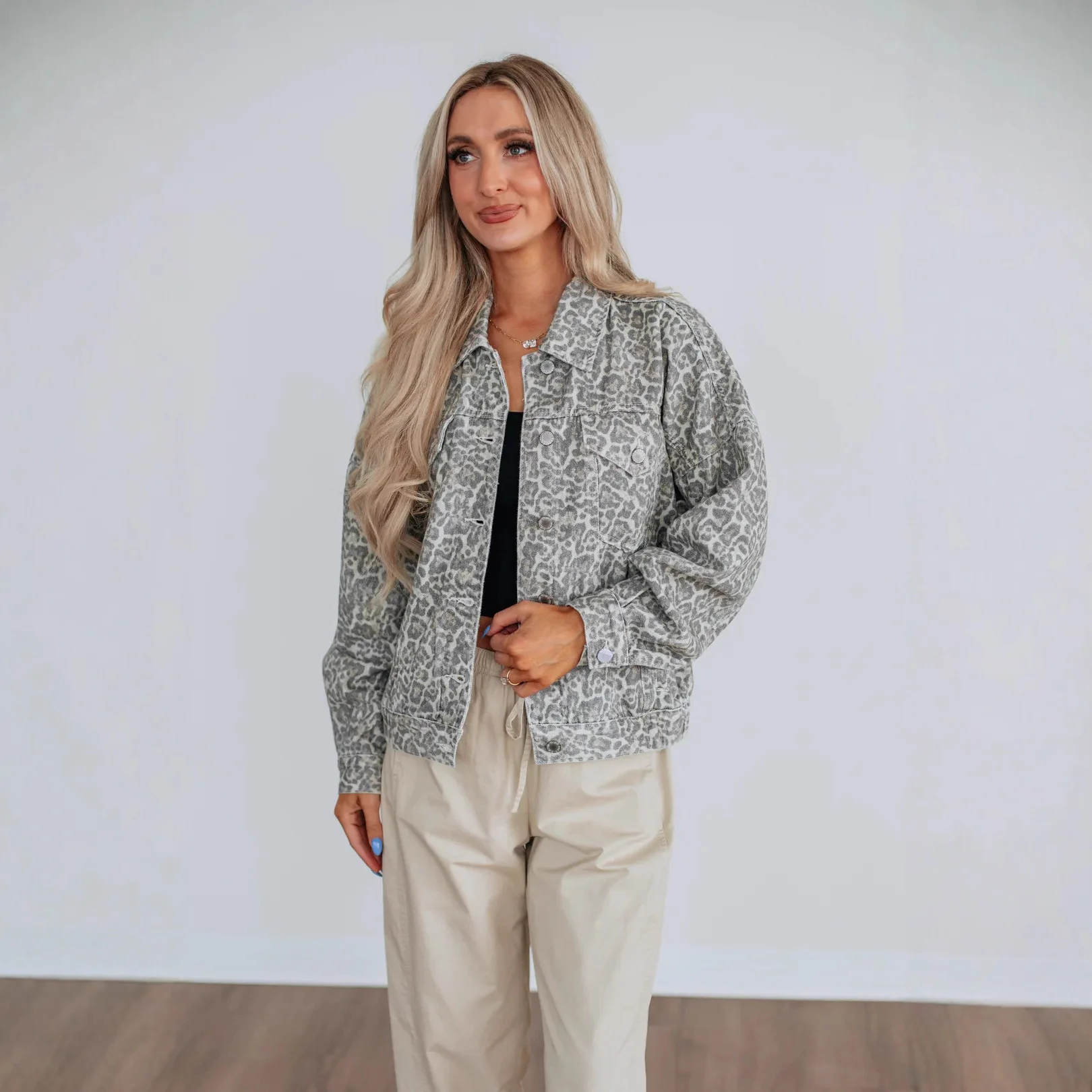 Modische, vielseitige, lockere, gewaschene, bedruckte Jeansjacke für Damen 89211